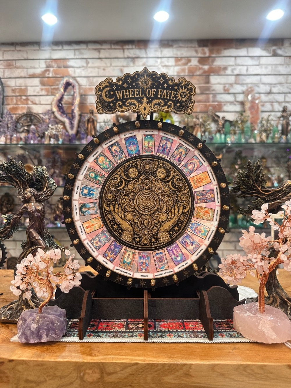 Wheel of Fate Tarot Spinner, 22 Major Arcana, Engraved Birch and Gold Leaf Paint